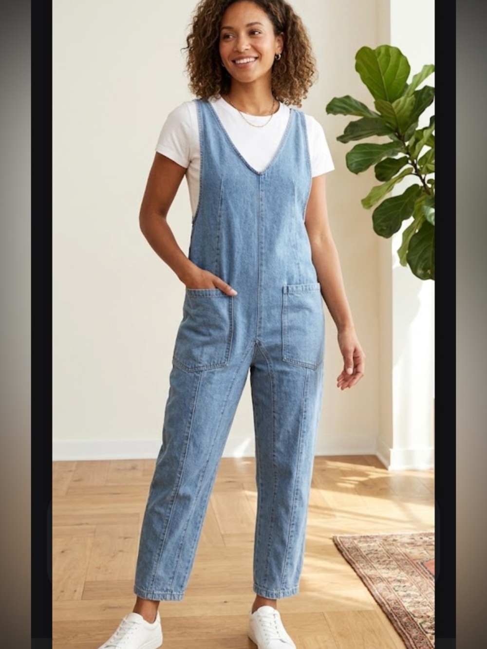 Sweet lovely by Jean Light Wash Denim Scoop-Back Jumpsuit with Front Pockets